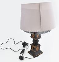 Antik faragott és kézzel festett hold és nap szimbólumokkal fa asztali lámpatest, modern működő szer...