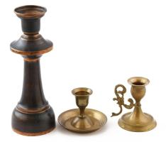 3 darab gyertyatartó, bronz és rézlemez, minimális kopással, m: 6-20 cm