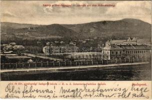 Budapest II. Lipótmező, Hidegkúti út. Cs. és Kir. gyalogsági hadapród iskola, intézeti épület kilátás a Svábhegyre. Mike Béla kiadása / Infanterie Cadettenschule