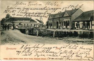 1904 Kovászna, Covasna; Fő tér, Gazda-féle ház, Moskovicz Társai üzlete / main square, shops (EK)