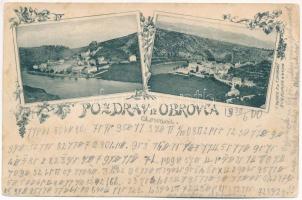 1900 Obrovac, Obrovazzo; general view. Art Nouveau, floral + titkosírás / cryptography (fa)