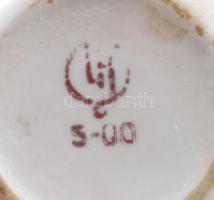 Régi bronz tálca, 19,5x16 cm + fanyelű porcelán kávékiöntő