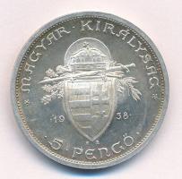 1938. 5P Ag "Szent István" T:AU,XF patina, felületi karcok Adamo P8.1