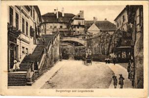 1918 Nagyszeben, Hermannstadt, Sibiu; Burgerstiege und Liegenbrücke / Burger lépcső / stairs, street view. Jos. Drotleff Nr. 52. 1917. (EK)