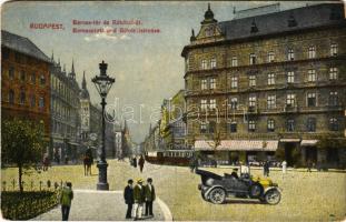 Budapest VIII. Baross tér és Rákóczi út, Központi szálloda, kávéház és étterem, Debreczen szálloda, üzletek, villamos, automobil (kopott sarkak / worn corners)