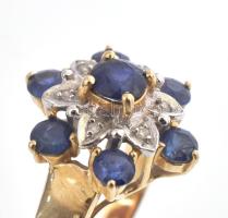 Arany (Au/14k) gyűrű gyémántokkal és zafírokkal ékítve., 6 db brill, 7 db zafír. Jelzett, Össz, br 4...