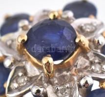 Arany (Au/14k) gyűrű gyémántokkal és zafírokkal ékítve., 6 db brill, 7 db zafír. Jelzett, Össz, br 4...