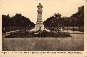 Targoviste, Tergovistye, Tirgovics; Bulevardu Carol I su Statua I Eliade Radulescu / boulevard, monument (EK)