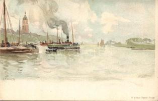 Arnhem with ships litho s: H. Cassiers (EK)