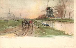 Leiden with mill litho s: H. Cassiers (Rb)