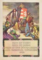 cca 1927 Magyar Hiszekegy Terjesztő bizottság és Budapesti városháza által lepecsételt, hivatalos Hiszekegy plakát. 25x35 cm