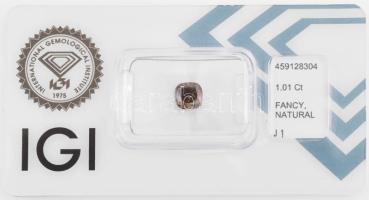 Gyémánt 1,01 ct sárgásbarna szín módosított brilliáns csisolással I1. 5,63x5,56x3,85 mm IGI tanusítv...
