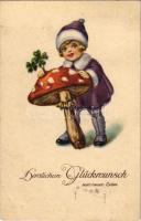 1929 Herzlichen Glückwunsch zum neuen Jahre / Boldog újévet! gomba / New Year greeting, mushroom. Erika Nr. 5937.