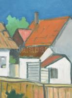 Tiszai Nagy Menyhért (1944-2012): Udvar. Olaj, farost. Jelzés nélkül, hátoldalán címkén feliratozott...