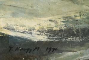 Tiszai Nagy Menyhért (1944-2012): Hajó viharban. Olaj, farost. Jelezve balra lent, hátoldalán címkén...