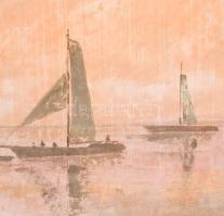 Tiszai Nagy Menyhért (1944-2012): Kikötői alkony II. Olaj, farost. Jelezve balra lent, hátoldalán cí...