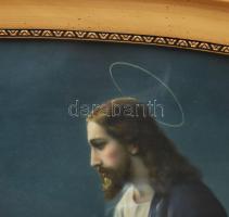 Nagy méretű képkeret. Üvegezett, ovális, festett vallási képpel. Kis, elölről nem látható sérüléssel...