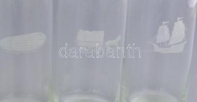 Masped gravírozott üveg pohárkészlet 6 db pohár, mindegyiken klf közlekedési eszközök gravírozott ké...