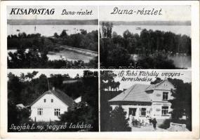 1942 Kisapostag, Duna, Szoják Lajos nyugalmazott jegyző lakása, ifj. Fabó Mihály vegyeskereskedés üzlete + "POSTAÜGYN."