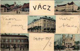 1905 Vác, Fő út, Püspöki palota, Indóház, vasútállomás, Nagytemplom, Magy. kir. honvéd huszárlaktanya. Rosenbaum J. Henrik kiadása (fl)