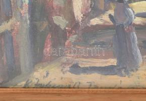 Olvashatatlan jelzéssel: Olasz utcarészlet (Trentó). Olaj, karton, jelzett, üvegezett keretben. 35x3...