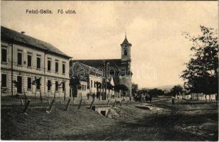 1928 Felsőgalla (Tatabánya), Fő utca, római katolikus templom + "HEGYESHALOM-BUDAPEST 14" vasúti mozgóposta