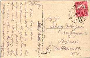 1928 Felsőgalla (Tatabánya), Fő utca, római katolikus templom + "HEGYESHALOM-BUDAPEST 14" ...