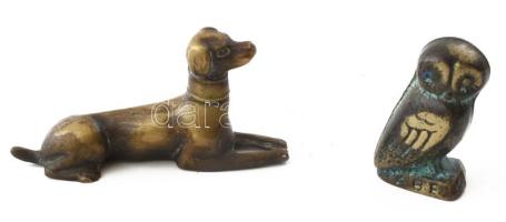 Bronz kutya 9 cm és bagoly figura 4,5 cm