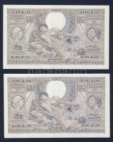 Belgium 1943.8.18. 100Fr/20B (5x) egymásutáni sorszámmal! T:II+ Csak egyszer hajtva, törve nem!