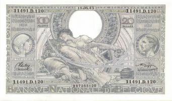 Belgium 1943.8.18. 100Fr/20B (5x) egymásutáni sorszámmal! T:II+ Csak egyszer hajtva, törve nem!