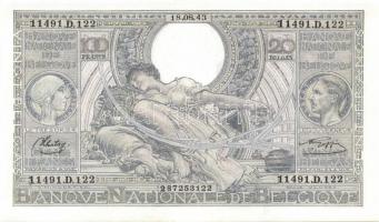 Belgium 1943.8.18. 100Fr/20B (5x) egymásutáni sorszámmal! T:II+ Csak egyszer hajtva, törve nem!