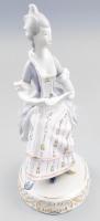 Hollóházi hölgy kottával porcelán figura, kézzel festett, jelzett, hibátlan, m: 23 cm