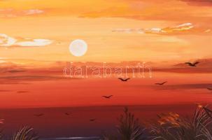 Barnóczky György (1948-): Balatoni naplemente. Olaj, farost, jelezve jobbra lent. Fakeretben. 50×70 ...