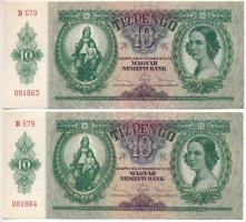 1936. 10P (2x) sorszámkövetők "B 579 081863 - B 579 081864" T:VF Adamo P9