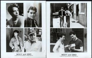 1988 ,,Nicky and Gino" című amerikai film jelenetei és szereplői, 10 db vintage produkciós felvétel 4 db ezüst zselatinos fotópapíron (vitrinfotó, lobbyfotó), a használatból eredő (esetleges) kisebb hibákkal, 20x25 cm