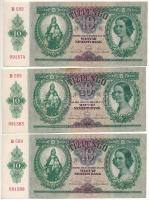 1936. 10P (3x) közeli sorszámokkal "B 589 091574 - B 589 091588" T:XF fo. Adamo P9