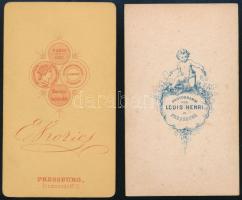 cca 1865 - 1870 Férfi portrék, 2 db keményhátú fotó Louis Henri és E. Kozics pozsonyi műtermeiből, 1...
