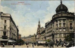 1912 Budapest VIII. Erzsébet körút, Blaha Lujza tér, villamosok, fogorvos, Takarékpénztár (EM)