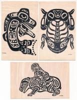 3 db modern indián motívumos képeslap / 3 MODERN Pacific Northwest Coast Indian Motif postcards (Frog, Killer Whale, Shaman with Grizzly)