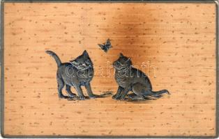 1907 Cats with butterfly. Emb. litho (fl)