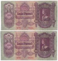 1930. 100P (2x) sorszámkövetők "E 987 084051 - E 987 084052" látványos nyomdai papírránccal T:AU Adamo P17