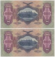 1930. 100P (2x) sorszámkövetők "E 987 084051 - E 987 084052" látványos nyomdai papírráncca...