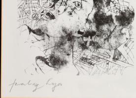 Szalay Lajos (1909-1995): Katona. Nyomat, papír, jelzett. Üvegezett fakeretben. 21x13 cm