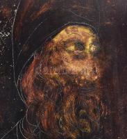 Olvashatatlan jelzéssel (a hátoldalán): Szürrealista portré. Vegyes technika, papír, kartonra ragasz...