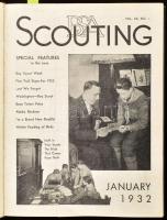 1932 Scouting Vol. XX, No. 1-11. January-December 1932. / Amerikai cserkészeti magazin teljes évfolyama, 1932. január-december. Fekete-fehér képekkel illusztrálva, angol nyelven. Benne az 1933-as gödöllői Jamboree-ről szóló írással. Egészvászon-kötésben.