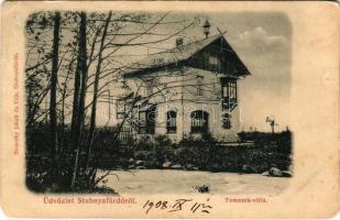 1908 Stubnyafürdő, Túróchévíz, Stubnianske Teplice, Turcianske Teplice; Tomasek villa. Kiadja Stransky Jakab és veje / villa (ragasztónyom / glue marks)