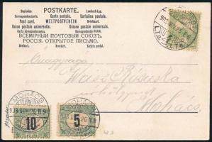 1903 Képeslap Turul 3f bérmentesítéssel Budapestről Mohácsra, majd 15f portóval kiegészítve