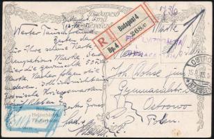 1915 Ajánlott expressz TCV képeslap 3 db Hadisegély II. bélyeggel Lengyelországba