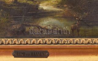 Remi (Remy) van Haanen, Remigius Adrianus van Haanen (1812-1894): Szarvas a vízben. Olaj, fatábla. J...