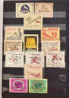 104 db gyufacímke az 1940-1950-es évekből, sok szocreállal, berakóban